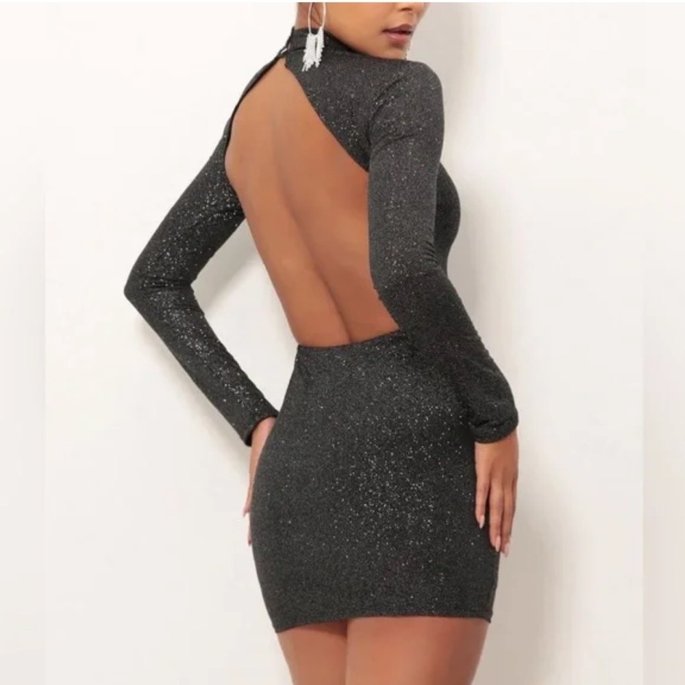 Lucy In The Sky Open Back Black Glitter Dress